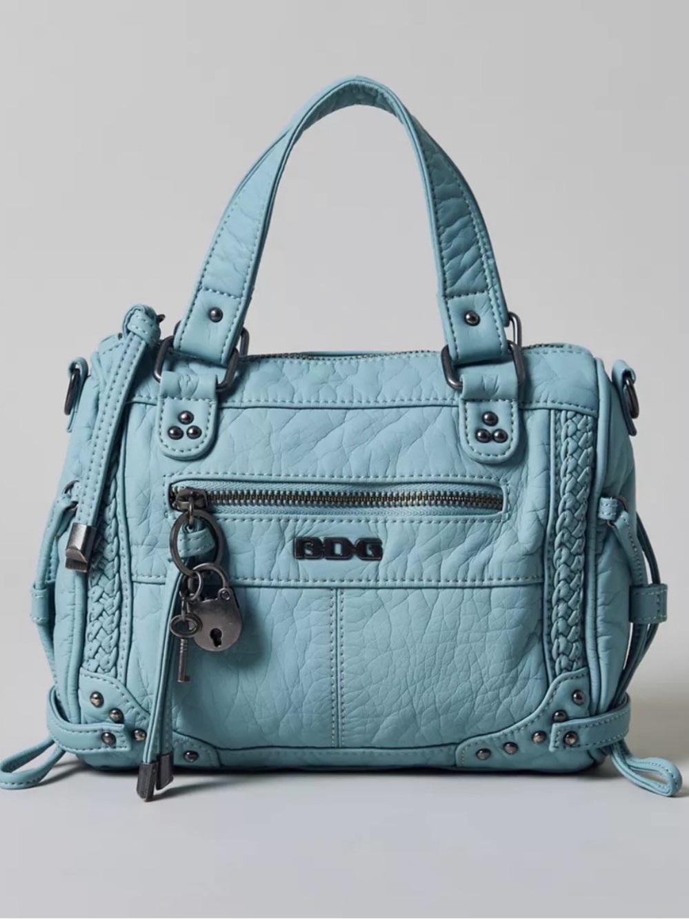 BDG Aqua Blue Quilted Satchel with Braided Trim